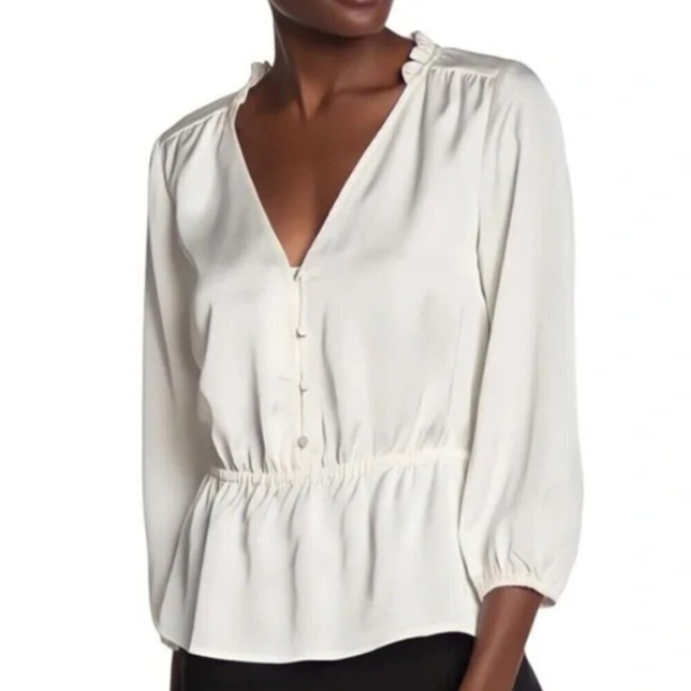 J. Crew Ivory Satin Ruffle Neck Blouse 12